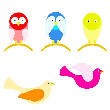 vector set with cartoon birds in multiple colors isolated on white backgroundのイラスト素材