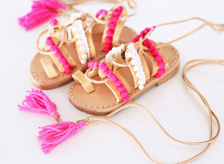 greek leather sandals for girls - shoes for kids advertisementの写真素材