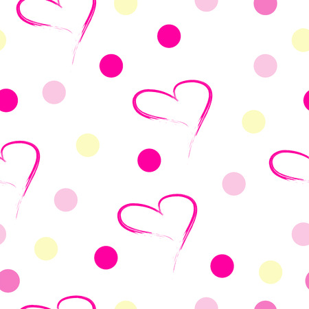 seamless pattern with pink hearts and polka dotsのイラスト素材
