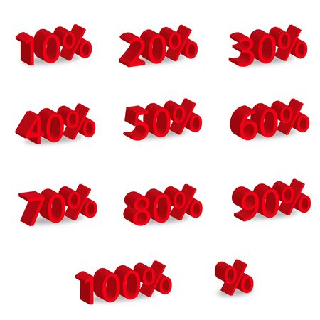 3D red numbers set with percentage - sale symbol - business conceptのイラスト素材
