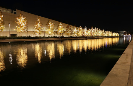 ATHENS GREECE, DECEMBER 16 2017: night photography of Stavros Niarchos foundation decorated with Christmas lights. Editorial use.のeditorial素材