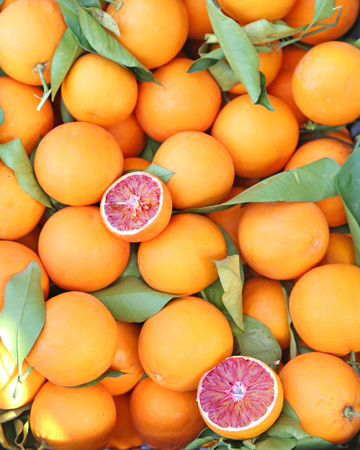 oranges at grocery shop - tarocco blood orange - sanguine orangeの写真素材
