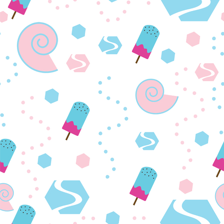 seamless tileable pattern with ice cream and shapes in pastel colorsのイラスト素材