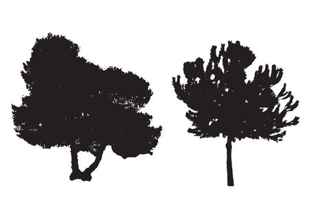 Two silhouette trees vector setのイラスト素材