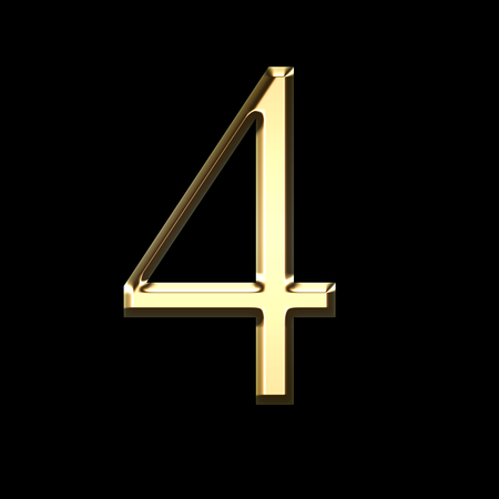 gold number four 3D illustration isolated on black background