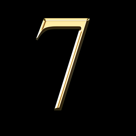 gold number seven 3D illustration isolated on black backgroundの写真素材