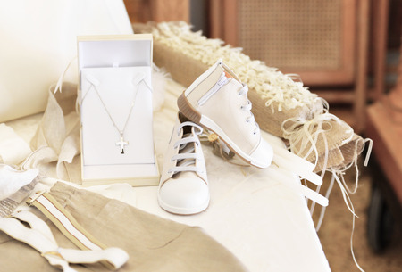 baptism baby clothes and cross - greek Orthodox christening