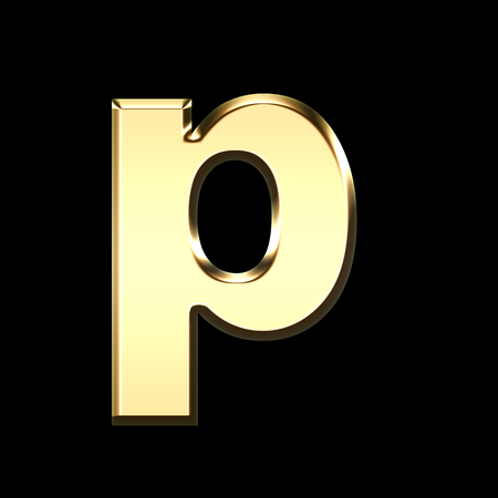 golden english letter p on black background - letters illustrationの写真素材
