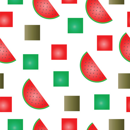Watermelon slices and squares summer texture illustration seamless pattern.のイラスト素材