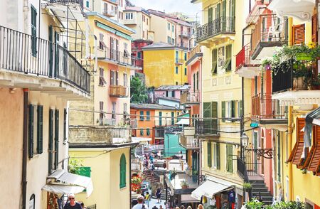 MANAROLA CINQUE TERRE ITALY, JUNE 01 2018: landscape of the traditional Manarola village Cinque Terre Italy. Editorial use.のeditorial素材
