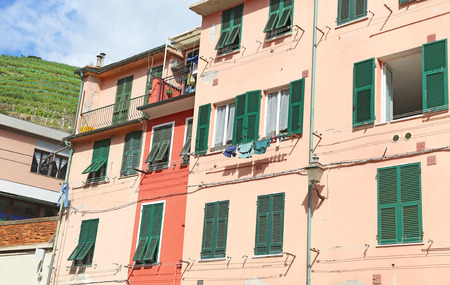 Traditional colorful buildings at Vernazza village Cinque Terre Italyの写真素材