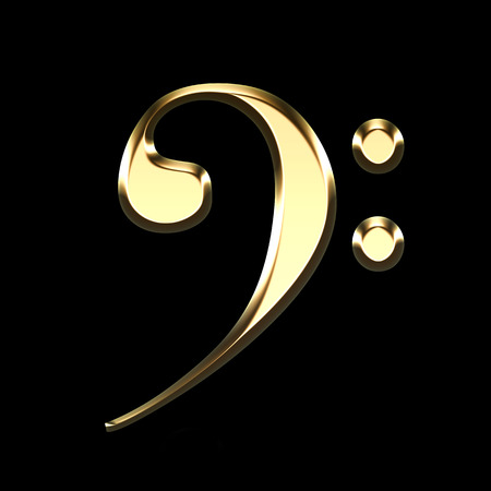 golden bass clef illustration on black background - musical symbolの写真素材