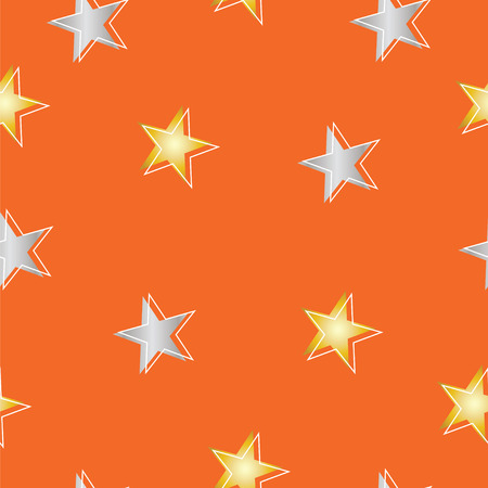 seamless pattern with stars in grey and yellow colors - orange backgroundのイラスト素材
