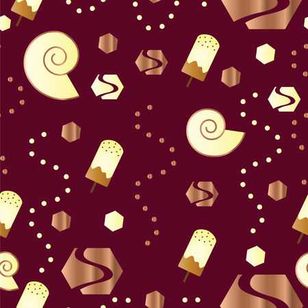 seamless tileable pattern with ice cream and geometrical shapes brown and yellow colorsのイラスト素材
