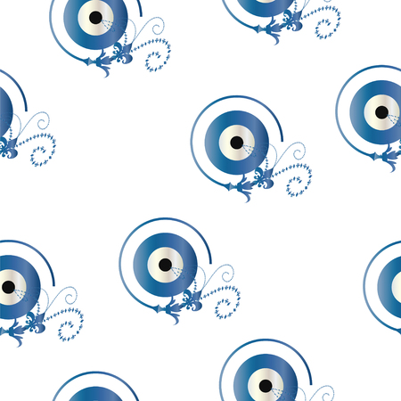 seamless pattern with artistic blue evil eye vector on white backgroundのイラスト素材