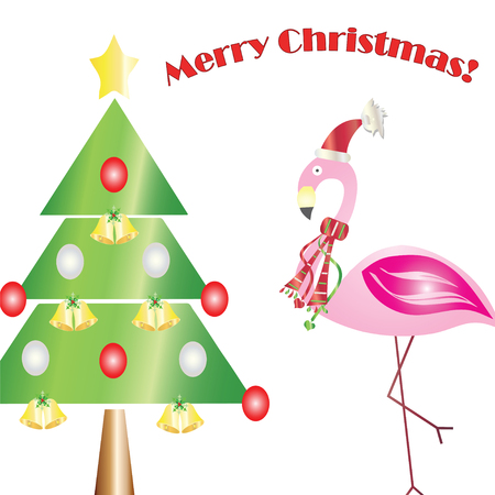 Merry Christmas card with flamingo vector illustration - greeting cardのイラスト素材