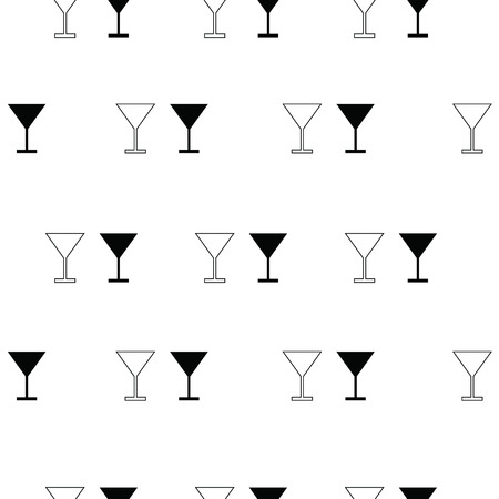 seamless pattern with glasses vector - drink glasses - black and white themeのイラスト素材