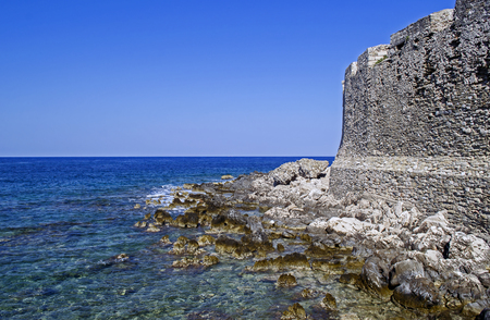 Methoni and blue sea landscape Messenia Greece - medieval Venetian fortificationの写真素材