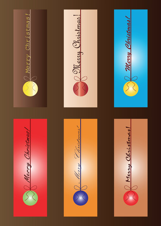 set of six Christmas bookmarks in multiple colors vector - merry Christmas wishes - festive themeのイラスト素材
