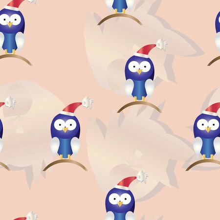 seamless pattern with Christmas birds cartoon vector - festive themeのイラスト素材