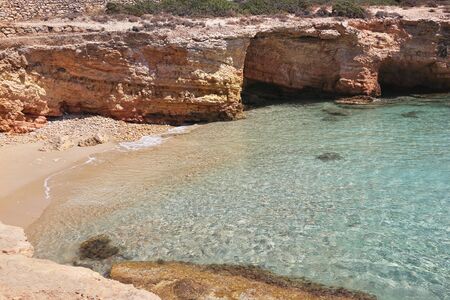 turquoise sea landscape of Ano Koufonisi island Cyclades Greeceの写真素材