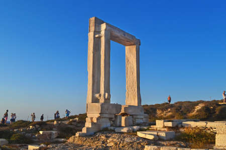 NAXOS GREECE, AUGUST 27 2015: ancient Portara or the Great Door at Naxos island Greece - Temple of Apollo. Editorial use.のeditorial素材