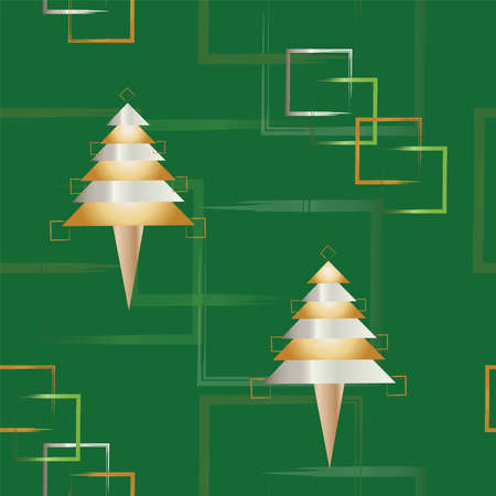 seamless pattern with Christmas trees on green background vectorのイラスト素材