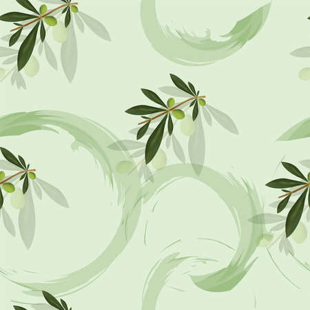 seamless pattern vector with olive trees - floral theme - green backgroundのイラスト素材