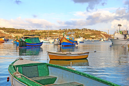 landscape of Marsaxlokk village Maltaの写真素材