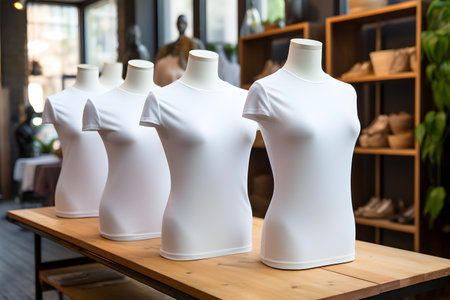 Clothing store mannequins with blank white t-shirtsの素材