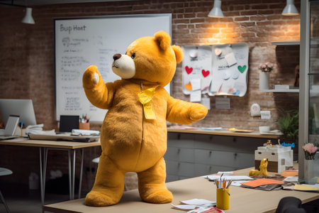 Teddy bear in the office. The concept of work at home.の素材