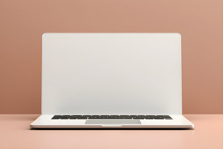 Laptop with blank screen on pink background. 3d rendering.の素材