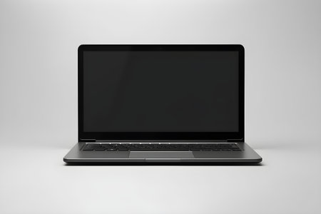 Laptop with blank screen isolated on white background. 3d renderingの素材