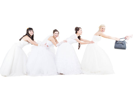 four brides isolated on whiteの写真素材