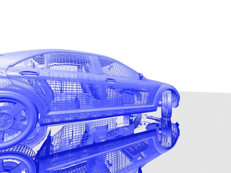 Car model on white background with reflectionの写真素材