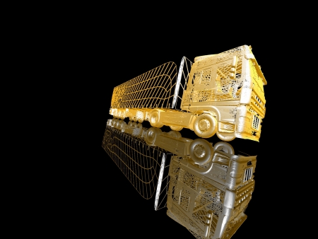 Truck model on black background with reflectionの写真素材