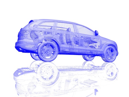 Car model on white background with reflectionの写真素材