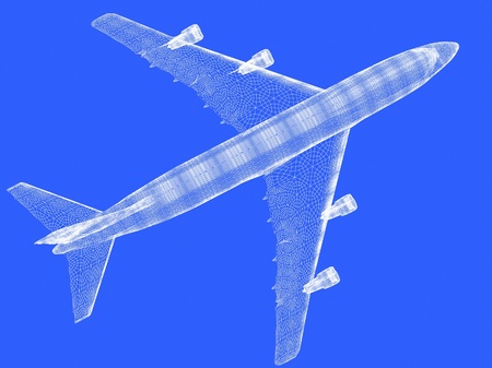 model of jet airplane isolated on blueの写真素材