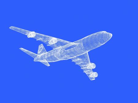 model of jet airplane isolated on blueの写真素材