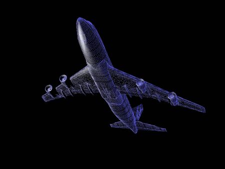 model of jet airplane isolated on black with reflectionの写真素材