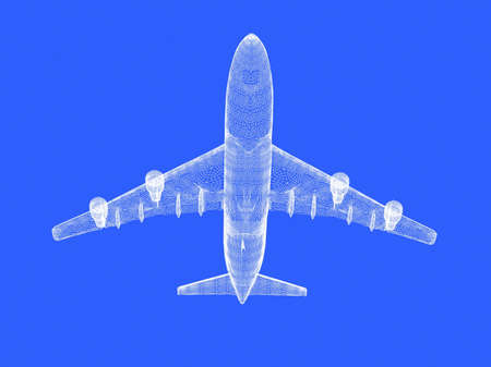 model of jet airplane isolated on blue background