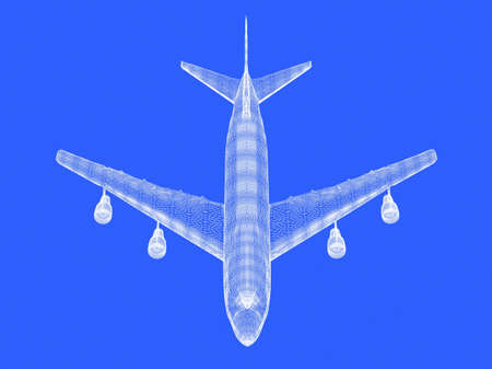 model of jet airplane isolated on blue backgroundの写真素材