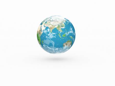 Earth model on white background with shadowの写真素材
