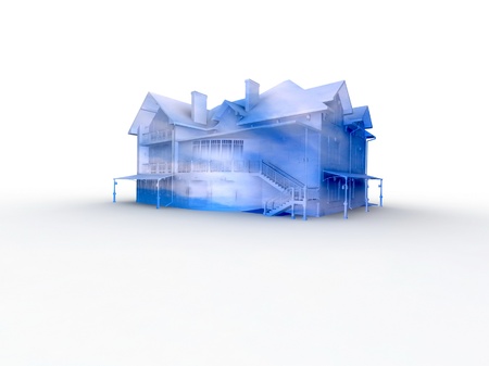 Eco house metaphor. House with sky and clouds.の写真素材