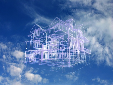 House model on beautiful sky backgroundの写真素材