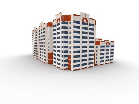 Modern building on white background, 3D render.の写真素材