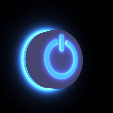 3D power button lighting in darkness.の写真素材