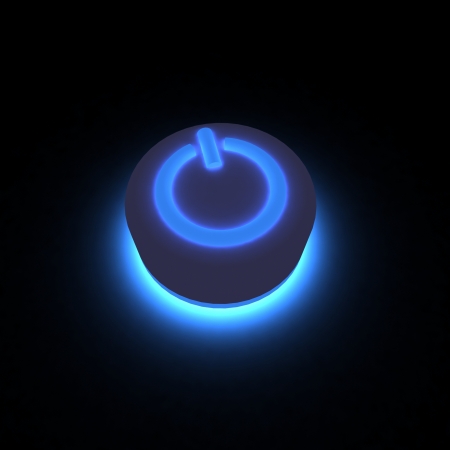 3D power button lighting in darkness.の写真素材