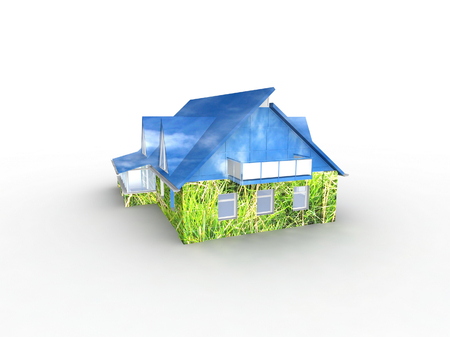 House with grass and sky. Concept - eco house.の写真素材