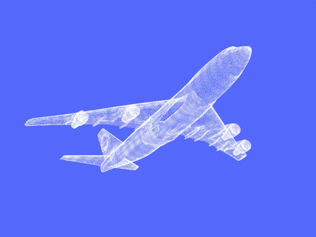 model of jet airplane on blue backgroundの写真素材